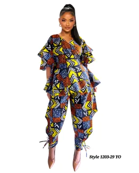1203-29 Harem Pant & Wrap Blouse Set Multi Color