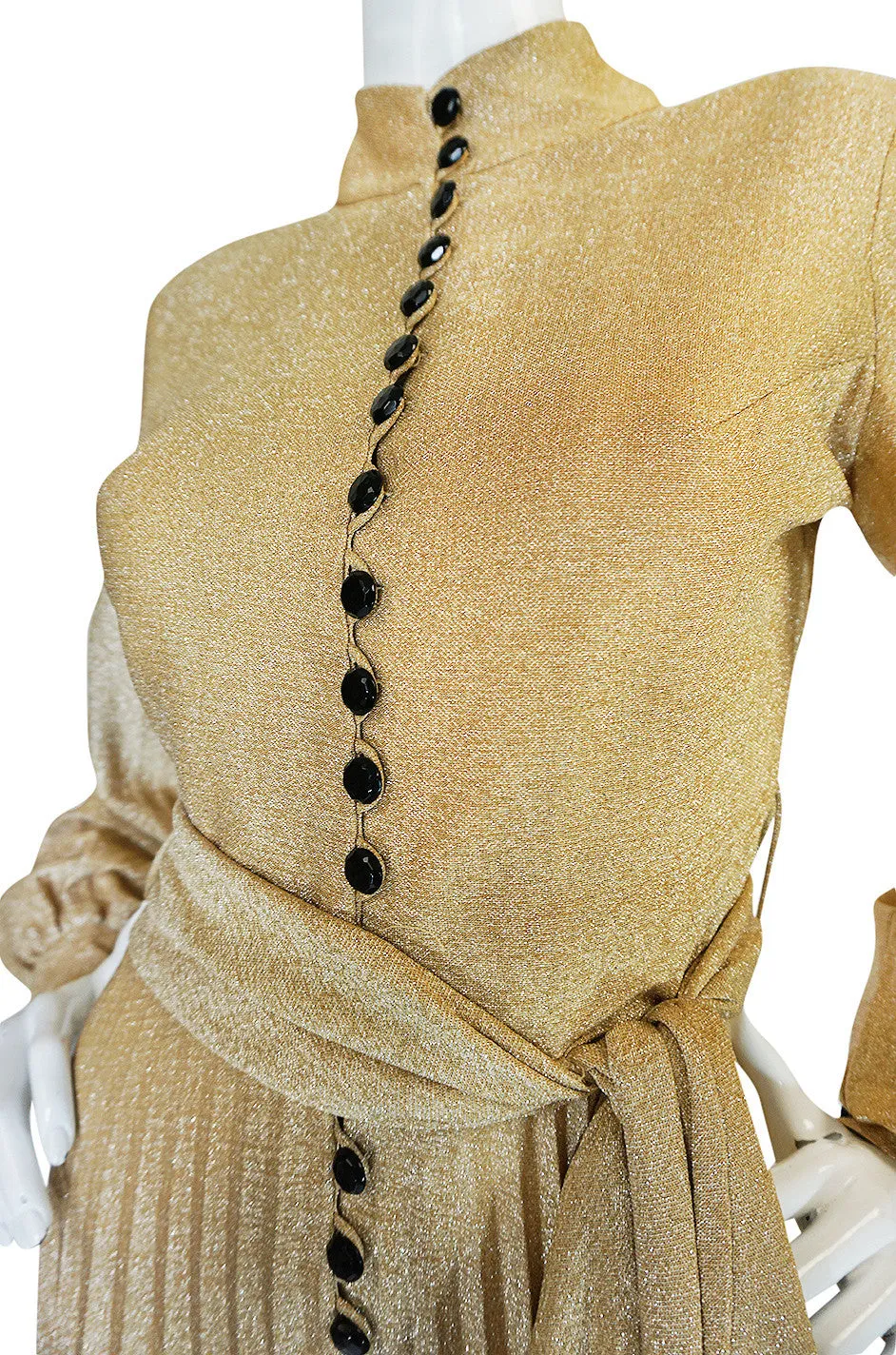 1970s Gold Lame Knit Jumpsuit with Wide Pleated Legs