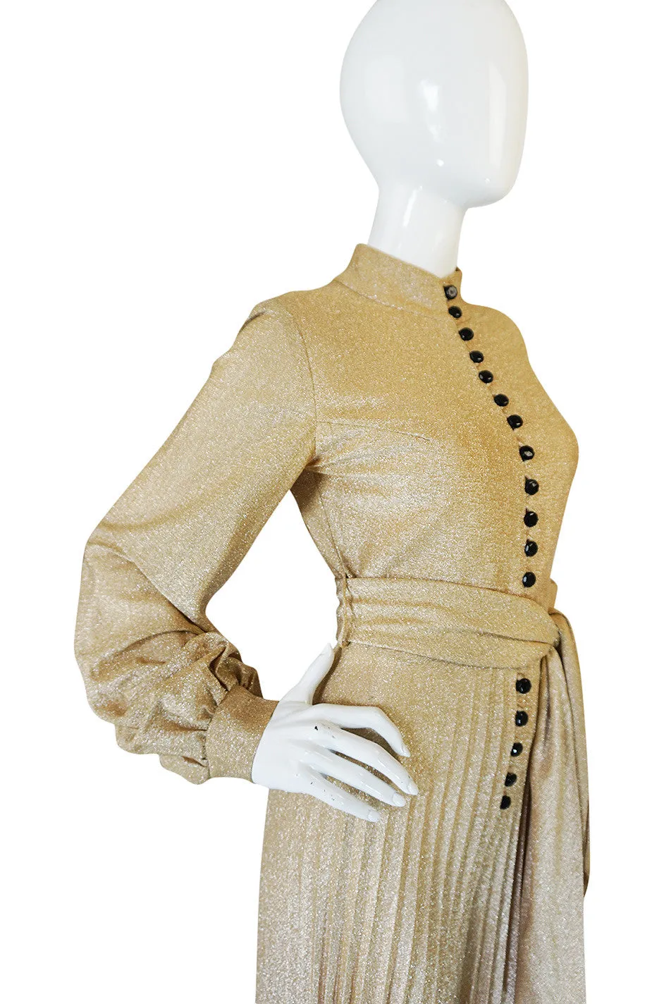 1970s Gold Lame Knit Jumpsuit with Wide Pleated Legs