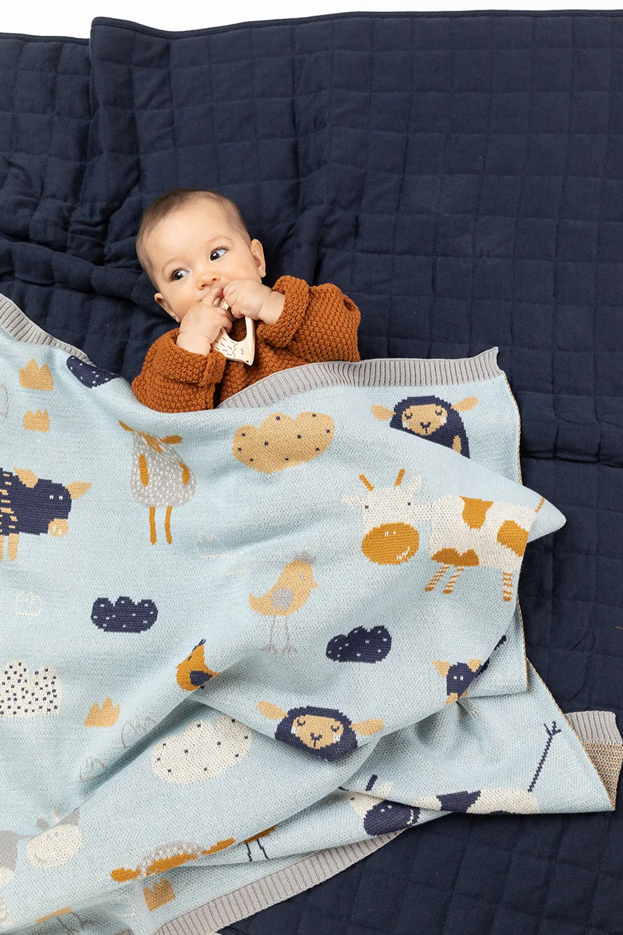 2 pce Farmyard Cotton Knit Baby Blanket & matching Muslin Swaddle Wrap