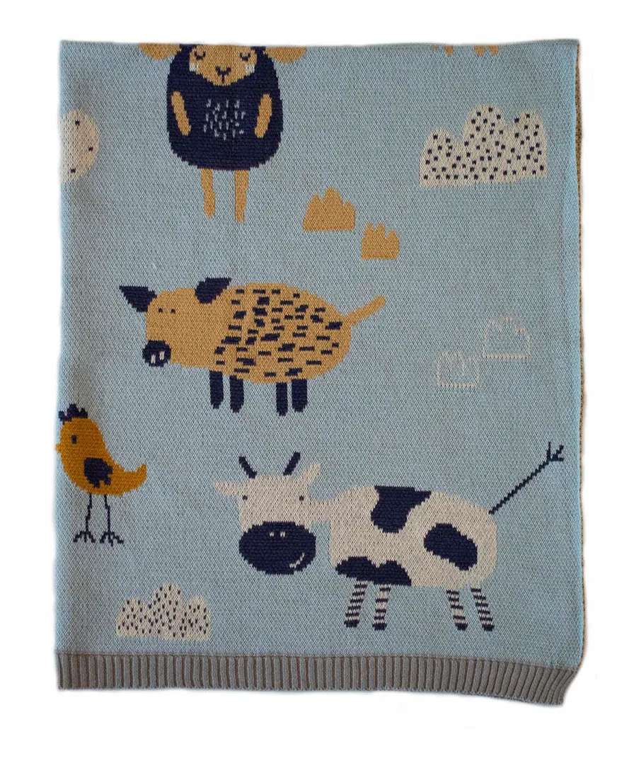 2 pce Farmyard Cotton Knit Baby Blanket & matching Muslin Swaddle Wrap