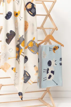 2 pce Farmyard Cotton Knit Baby Blanket & matching Muslin Swaddle Wrap