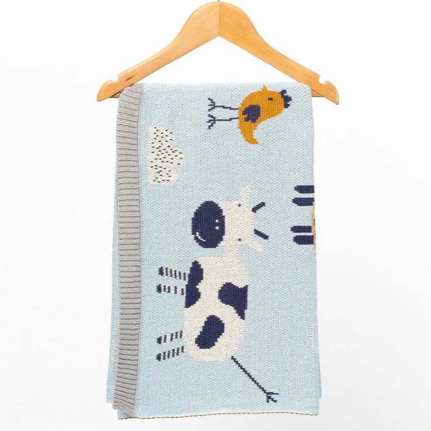2 pce Farmyard Cotton Knit Baby Blanket & matching Muslin Swaddle Wrap