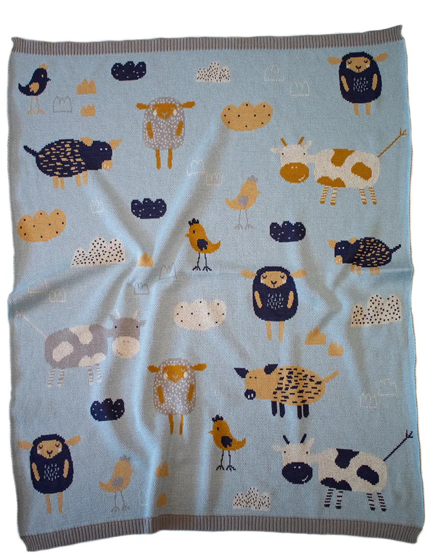 2 pce Farmyard Cotton Knit Baby Blanket & matching Muslin Swaddle Wrap