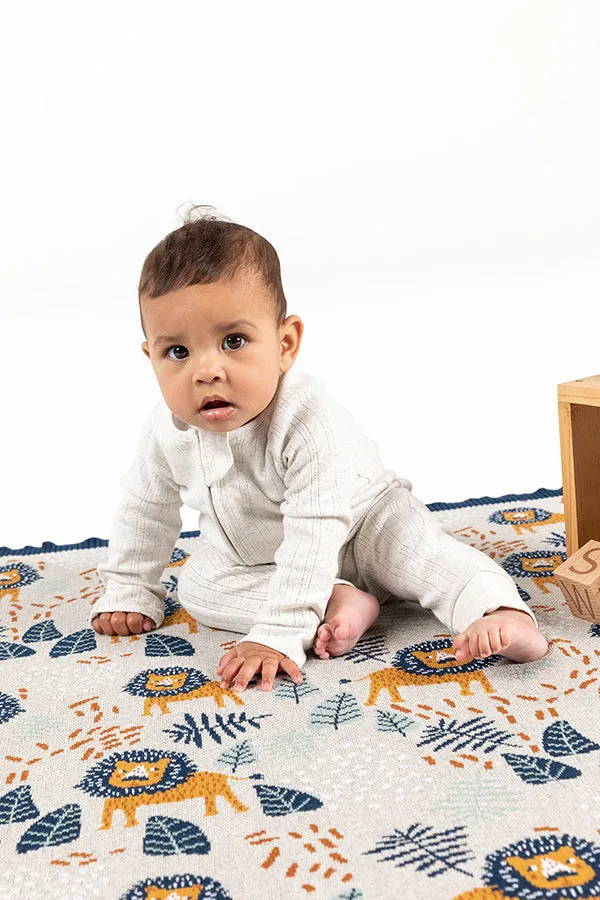 2 pce Lindsay Lion Cotton Knit Baby Blanket & Matching Musling Wrap Set