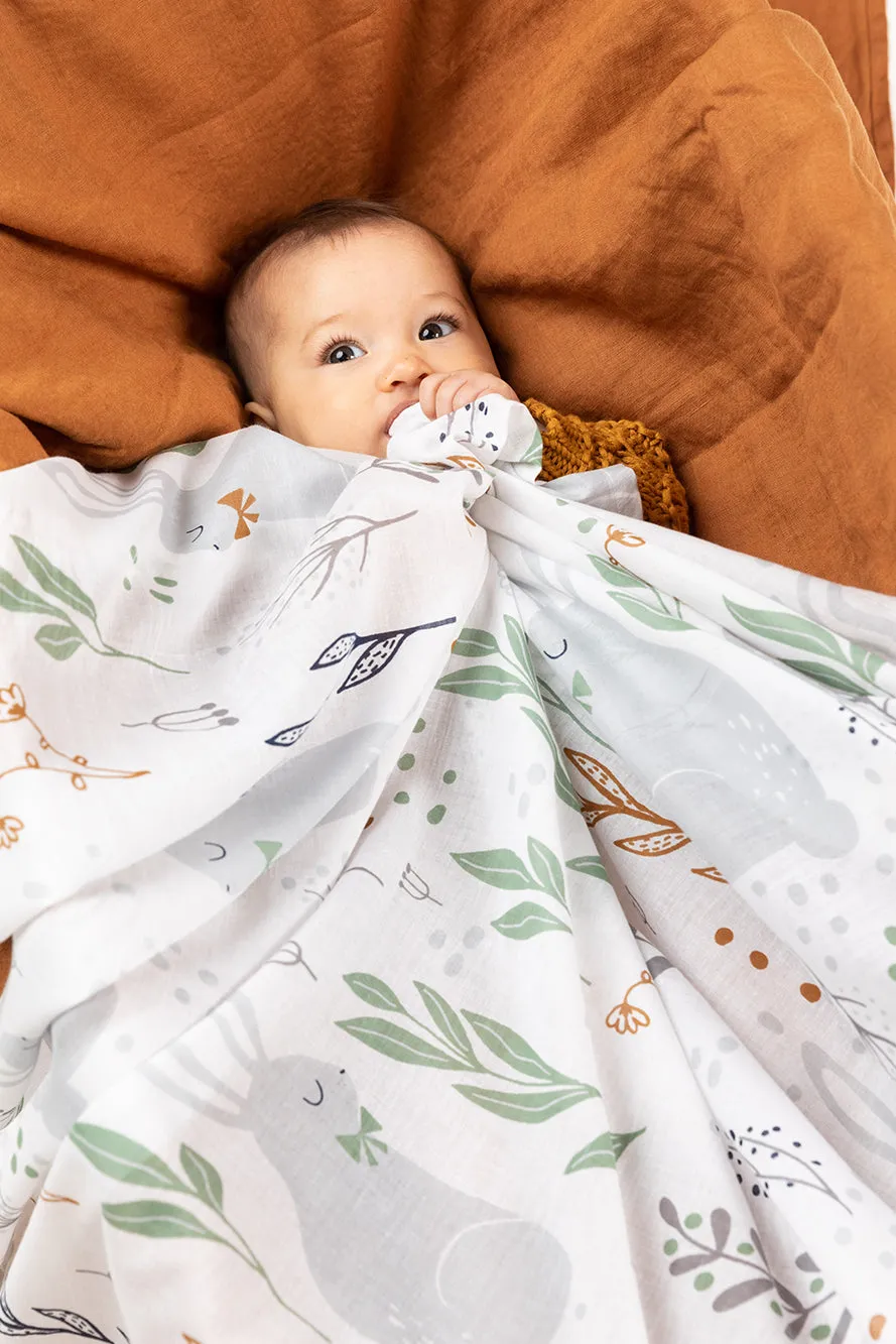2 pce Nature Bunny Natural Cotton Baby Blanket & Matching Wrap with bonus Lila Rattle
