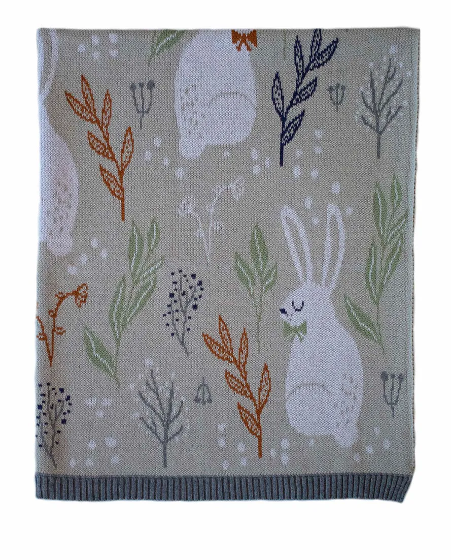 2 pce Nature Bunny Natural Cotton Baby Blanket & Matching Wrap with bonus Lila Rattle