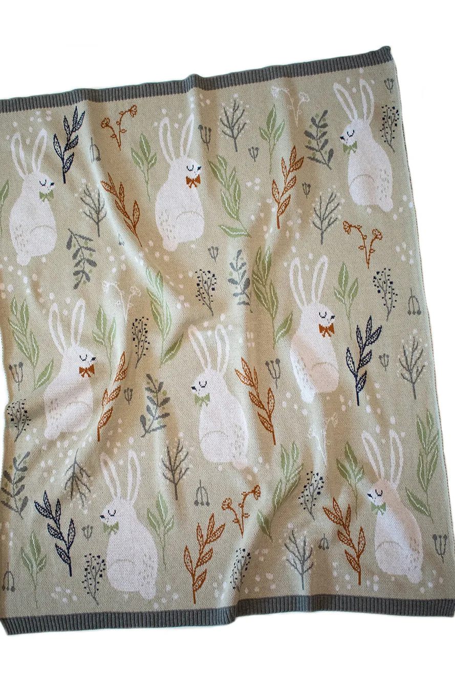 2 pce Nature Bunny Natural Cotton Baby Blanket & Matching Wrap with bonus Lila Rattle