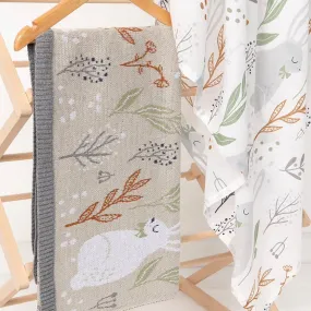 2 pce Nature Bunny Natural Cotton Baby Blanket & Matching Wrap with bonus Lila Rattle