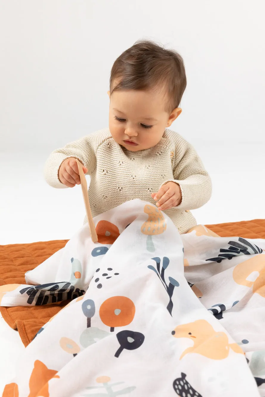 2 piece Forest Cotton Knit Baby Blanket & Matching Swaddle Wrap