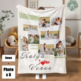 4FunGift® I Love You Couple Pictures 8 Photos Stitching Customized Blanket Valentine's Day Gift
