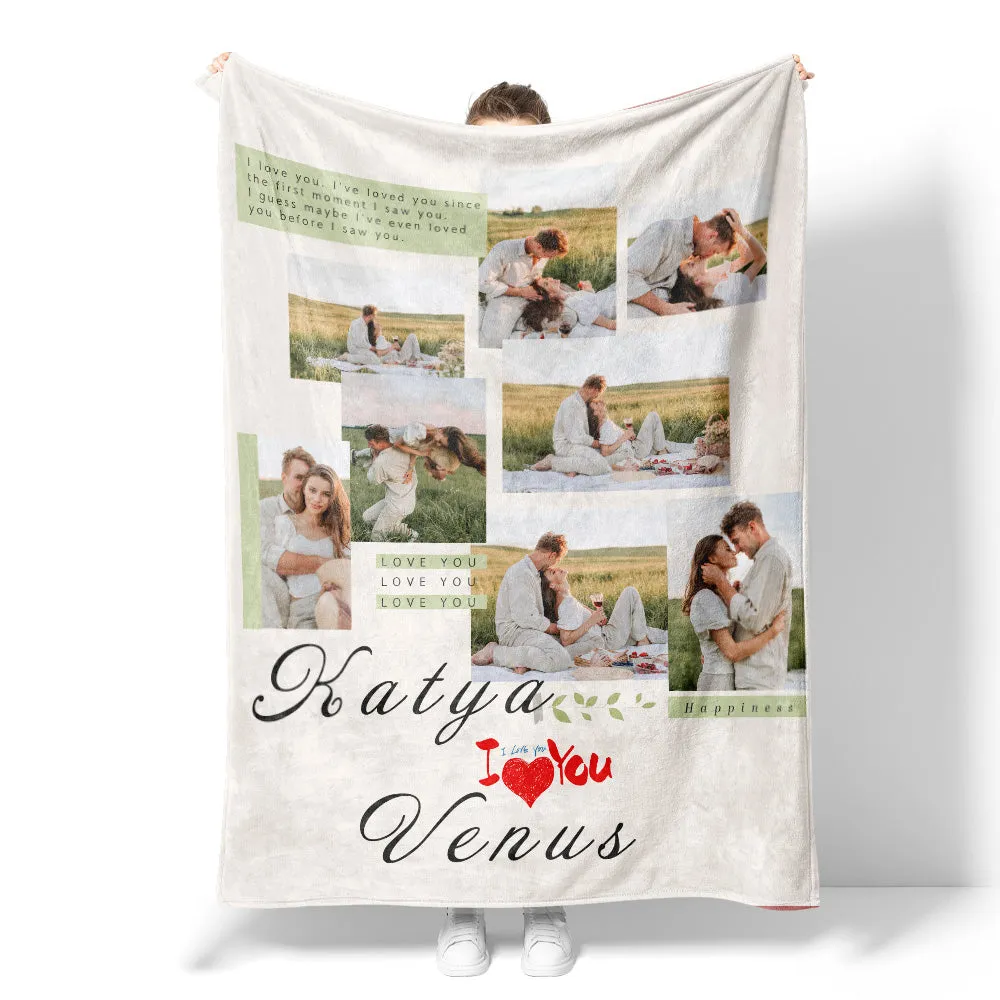 4FunGift® I Love You Couple Pictures 8 Photos Stitching Customized Blanket Valentine's Day Gift