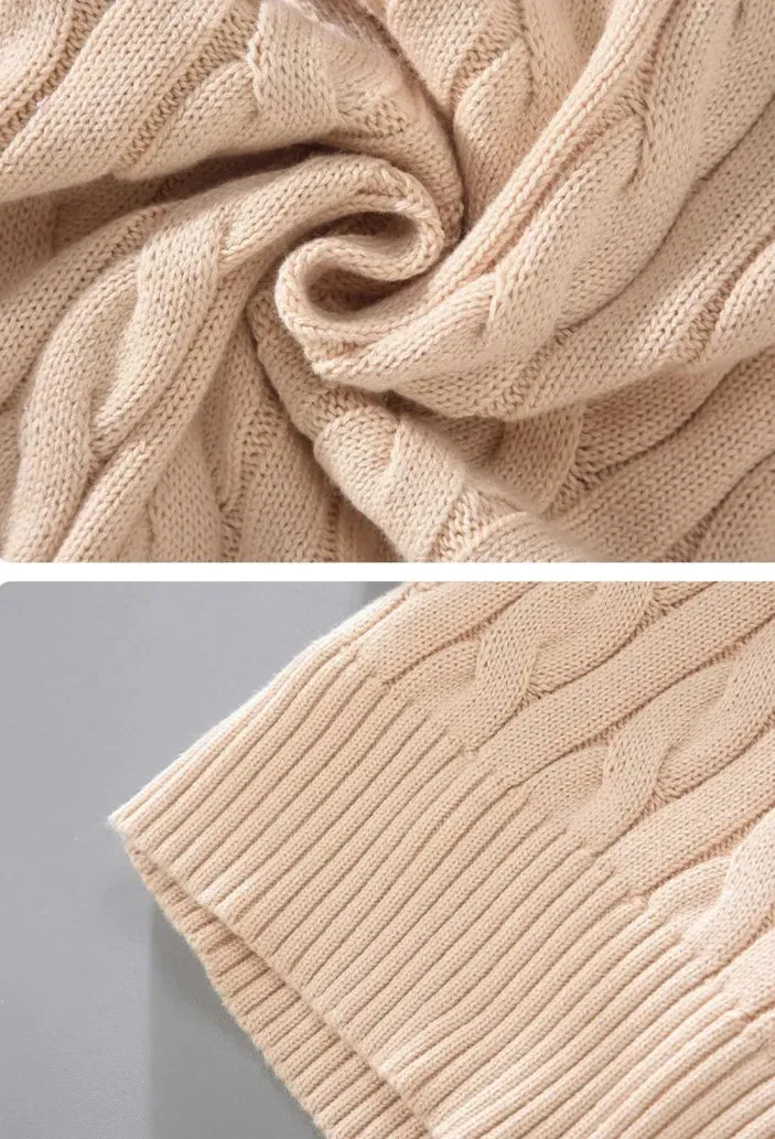 Autumn half zipper braided cotton sweater