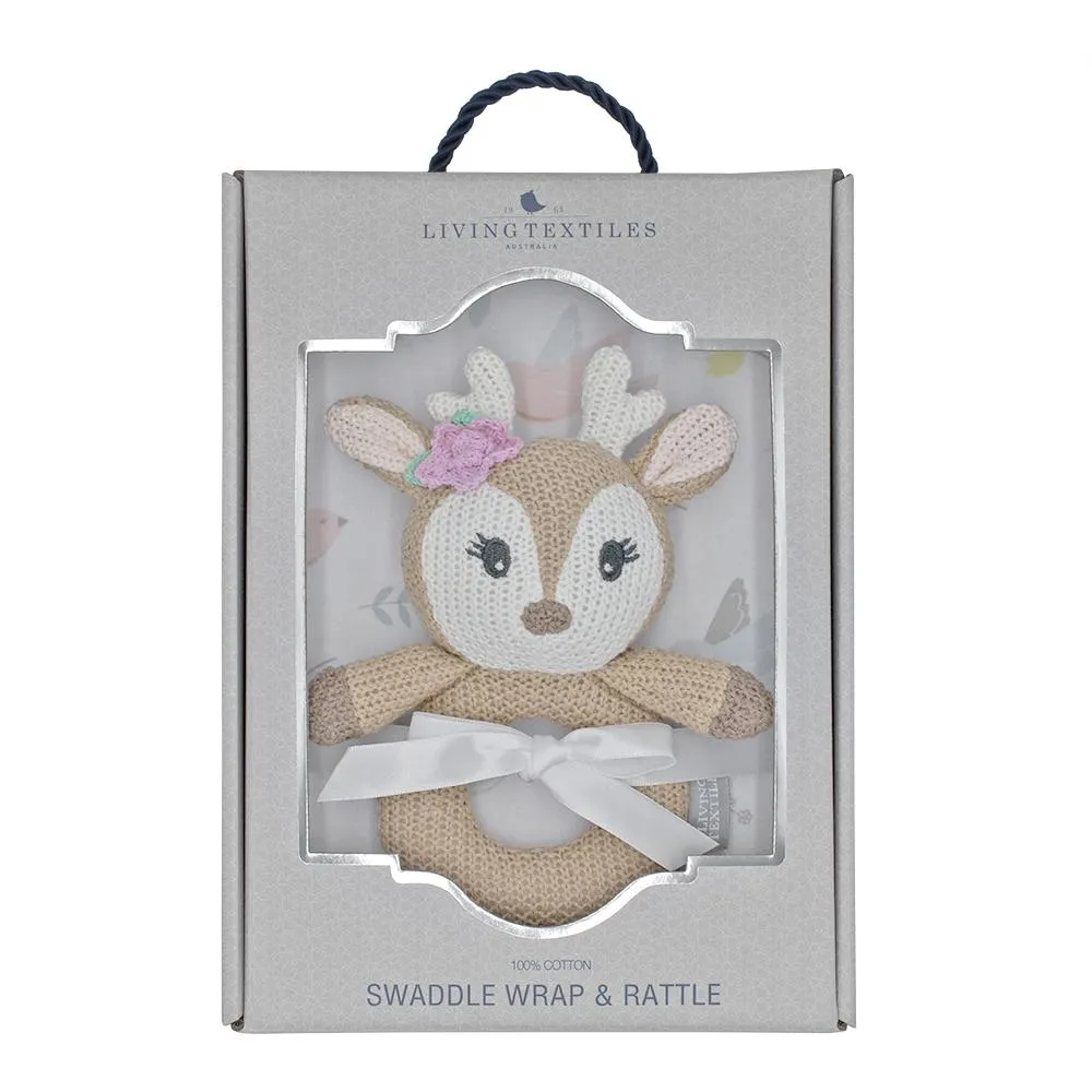 Ava Fawn 2 Piece Jersey Cotton Swaddle & Rattle Gift Set