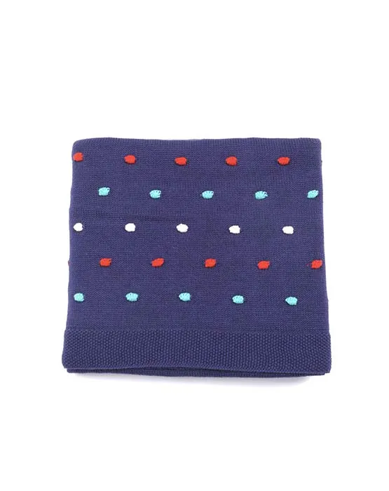 Baby Blue Knit Cotton Pom Pom Pram Blanket Baby Shower gift Idea