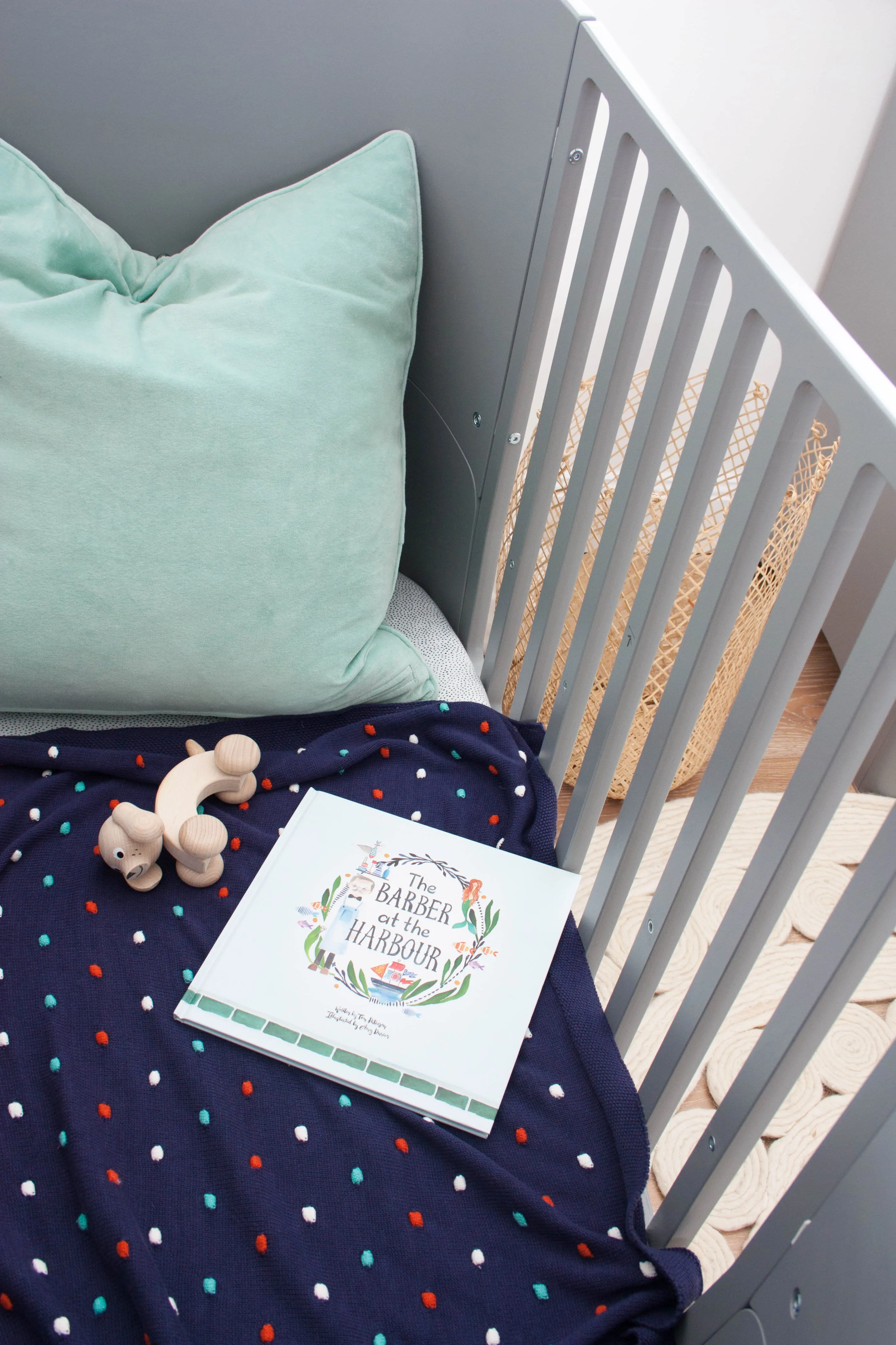 Baby Blue Knit Cotton Pom Pom Pram Blanket Baby Shower gift Idea