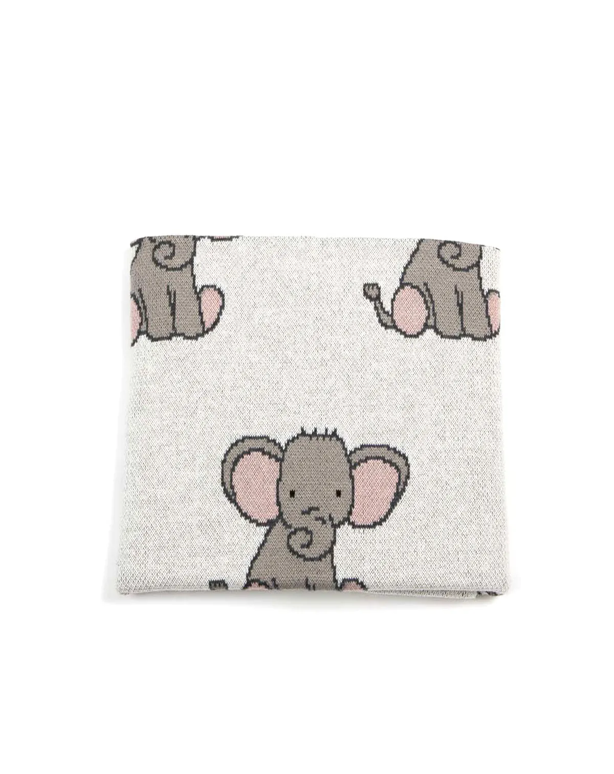 Baby Girls Pink Elephant Cotton Knit Baby Blanket & Bonus Emma Heart Rattle