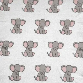 Baby Girls Pink Elephant Cotton Knit Baby Blanket & Bonus Emma Heart Rattle