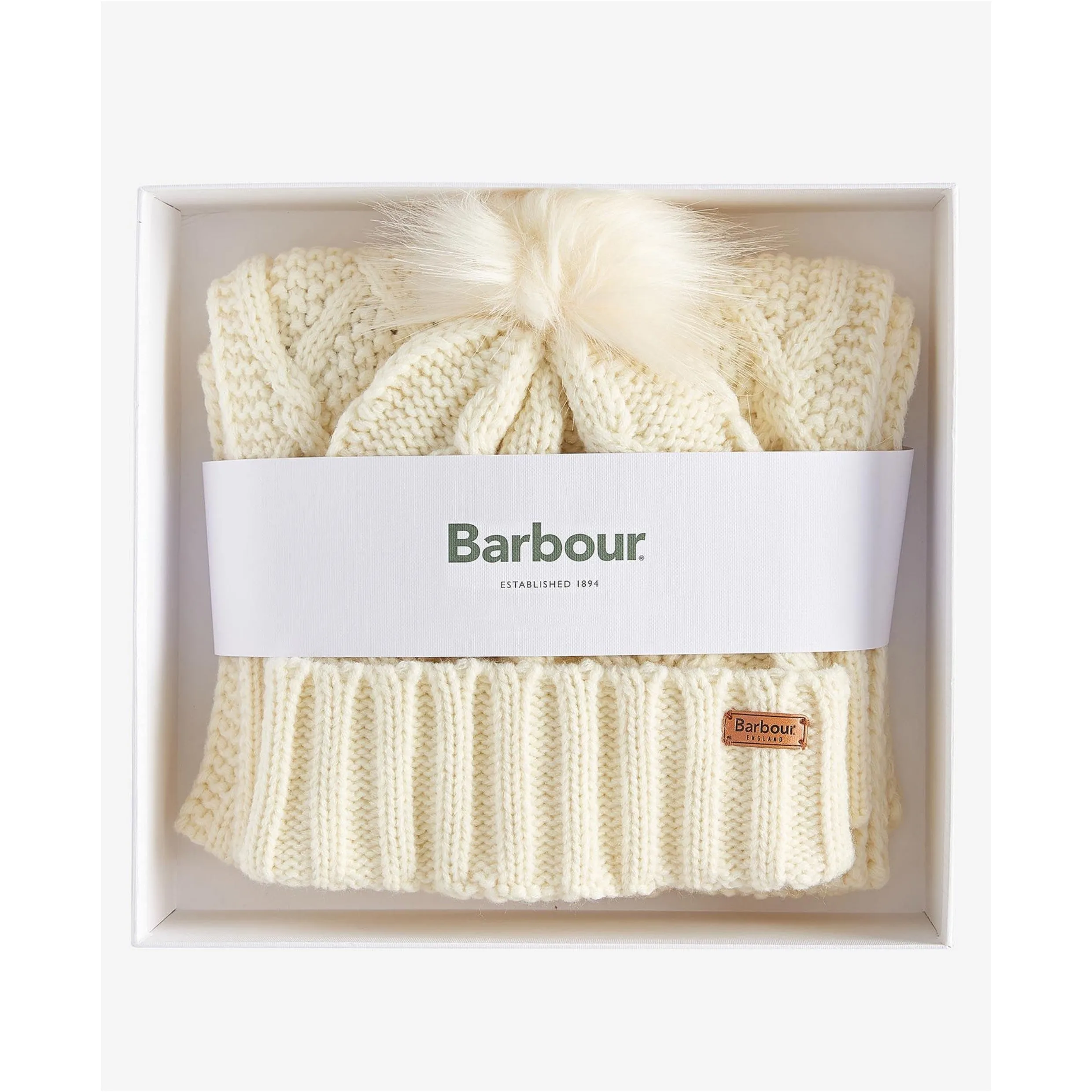 Barbour Ridley Beanie & Scarf Gift Set in Cream LGS0075CR11