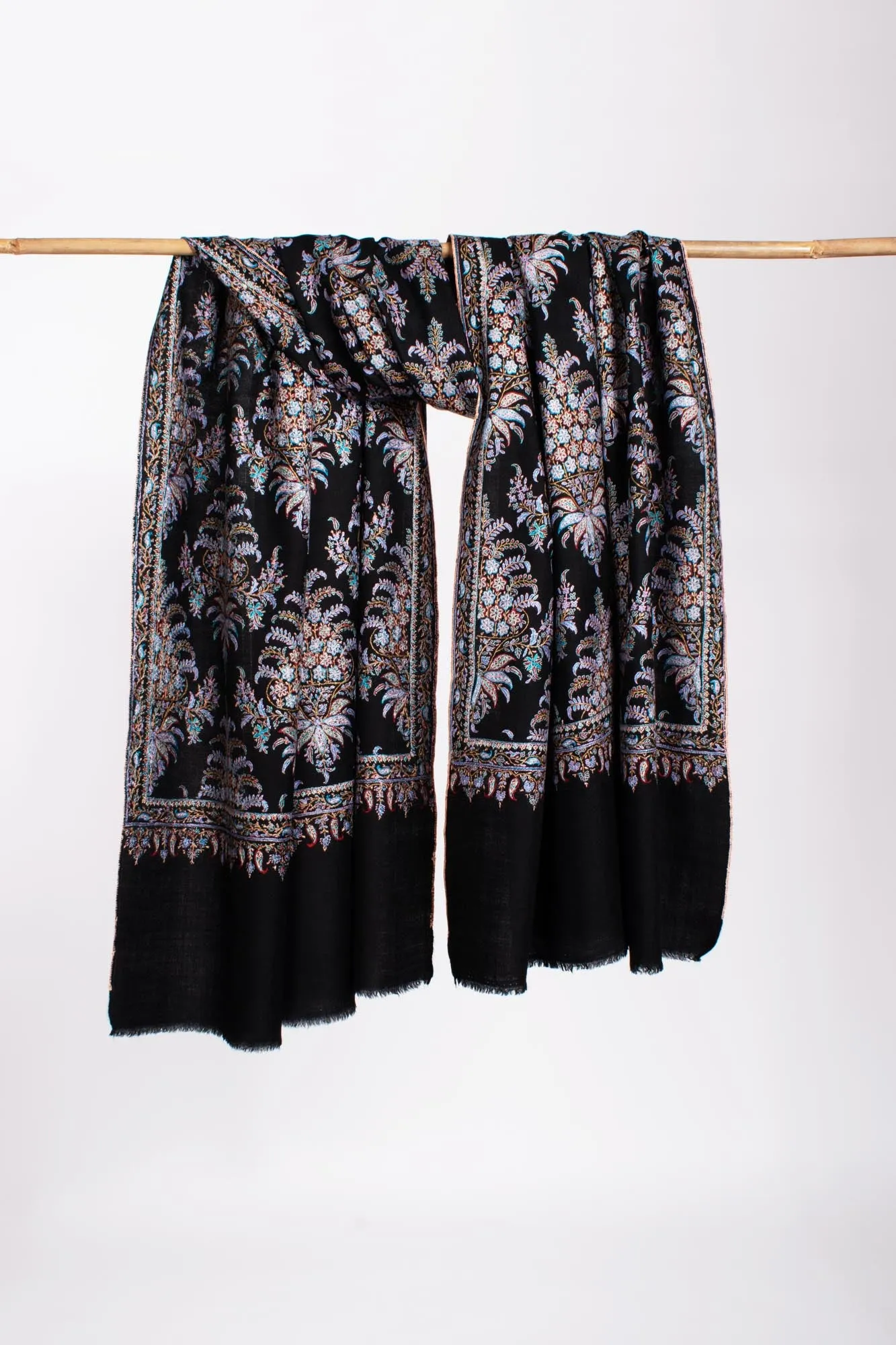Black Embroidered Kashmiri Pashmina Shawl - MACCLESFIELD
