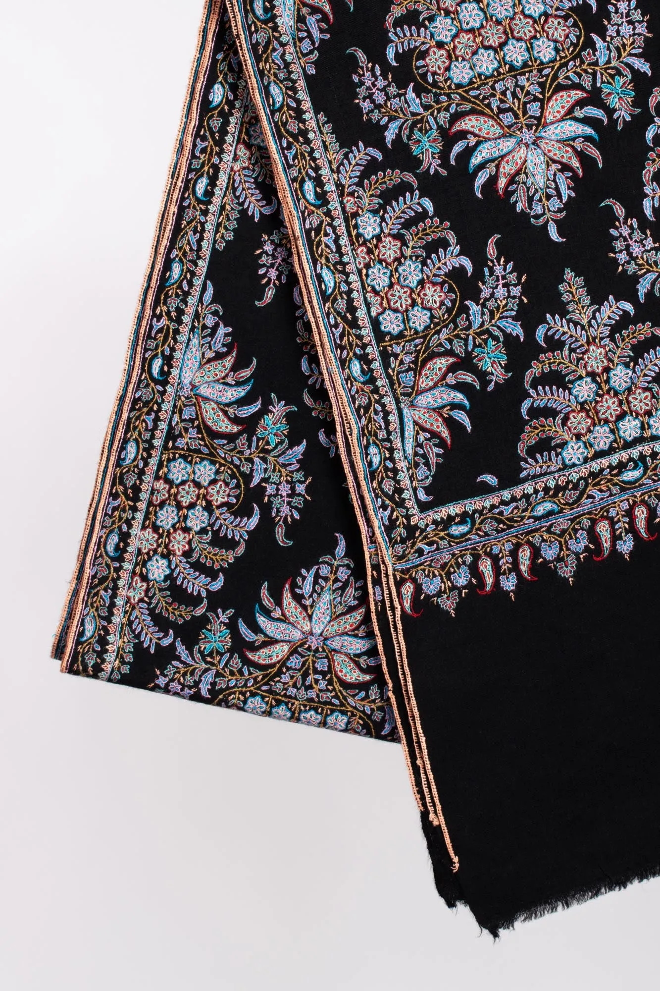 Black Embroidered Kashmiri Pashmina Shawl - MACCLESFIELD
