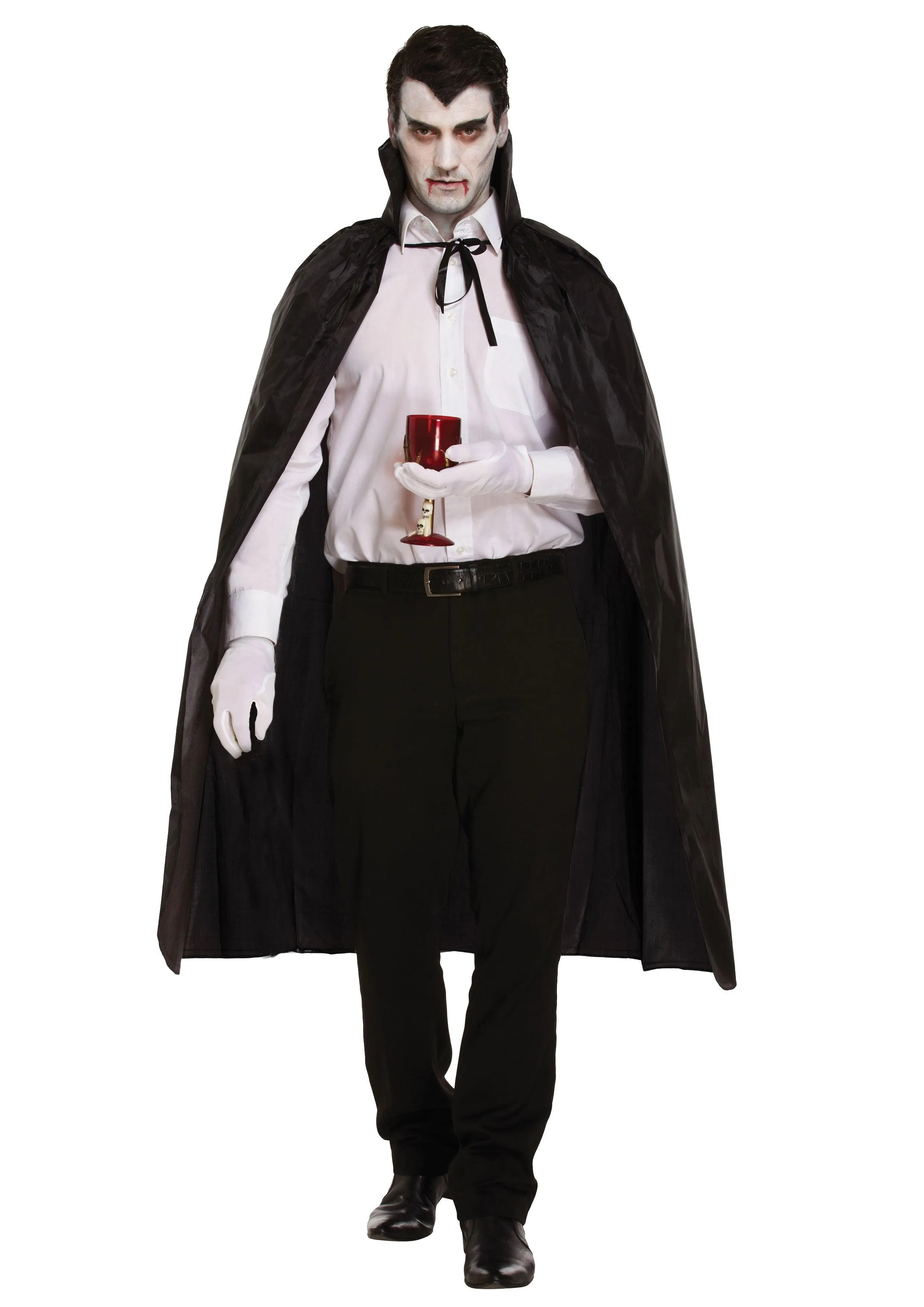 Black Long Dracula Cape with Collar Scream Bleeding Mask Plastic Blood Stained Machete Halloween Scary Dracula Costume