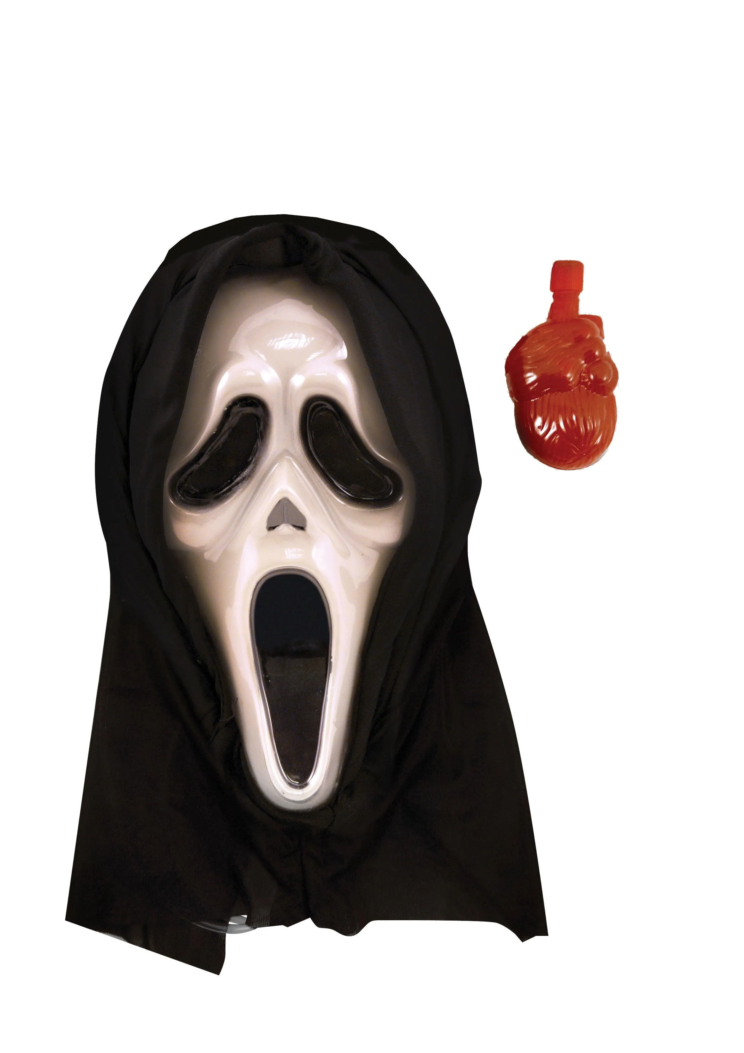 Black Long Dracula Cape with Collar Scream Bleeding Mask Plastic Blood Stained Machete Halloween Scary Dracula Costume
