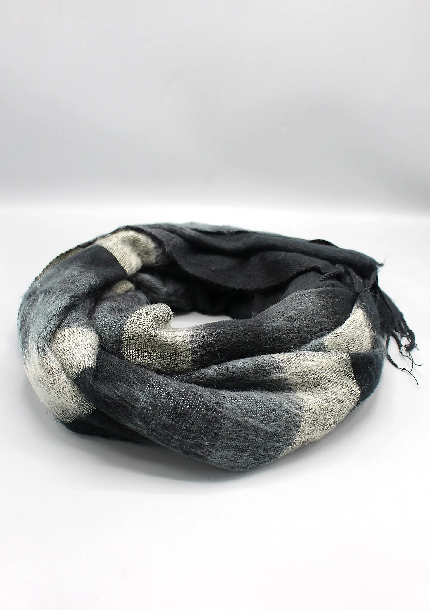 Black Stripe Grey and Off White Yak Wool Shawl