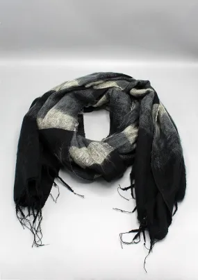 Black Stripe Grey and Off White Yak Wool Shawl
