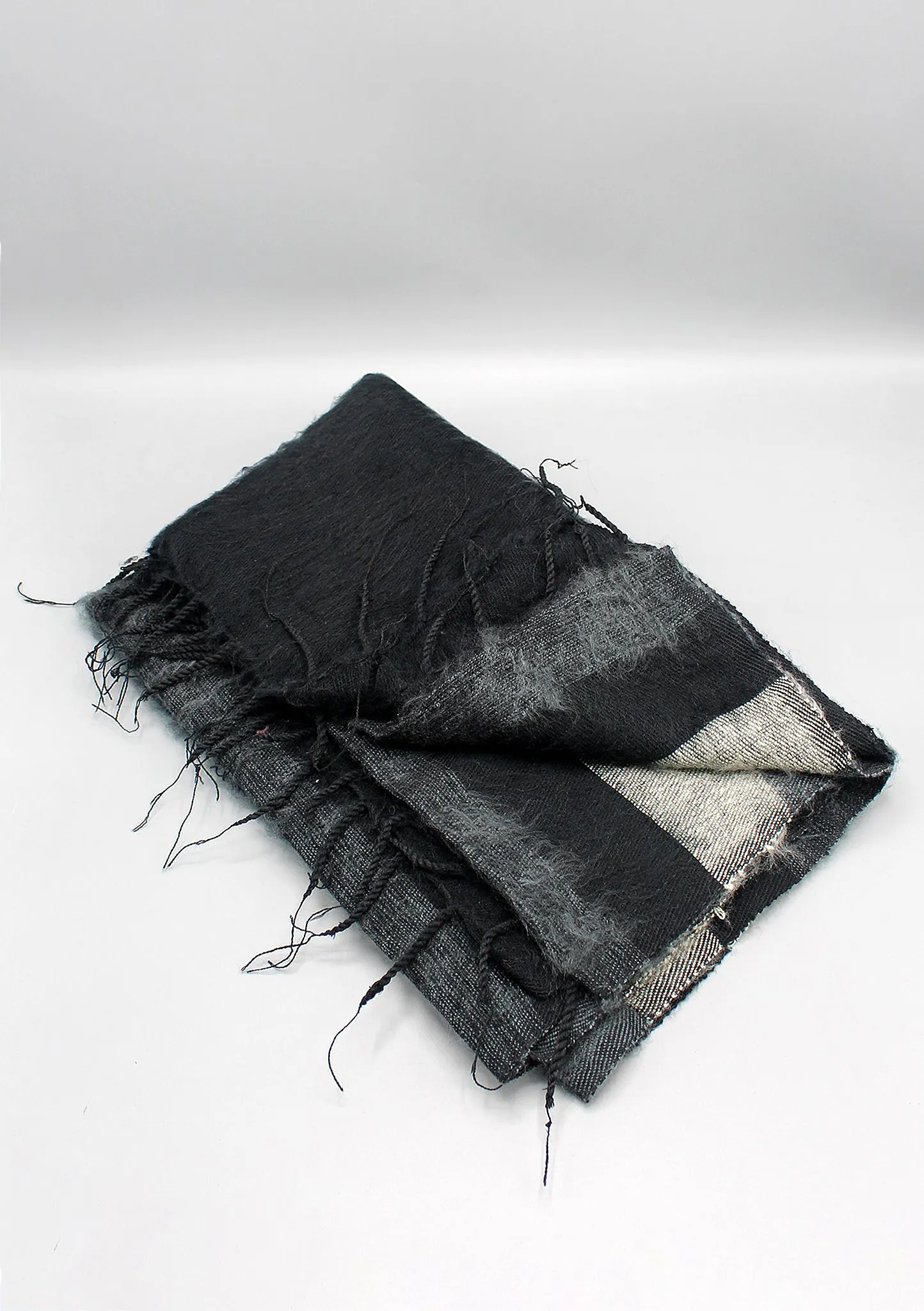 Black Stripe Grey and Off White Yak Wool Shawl