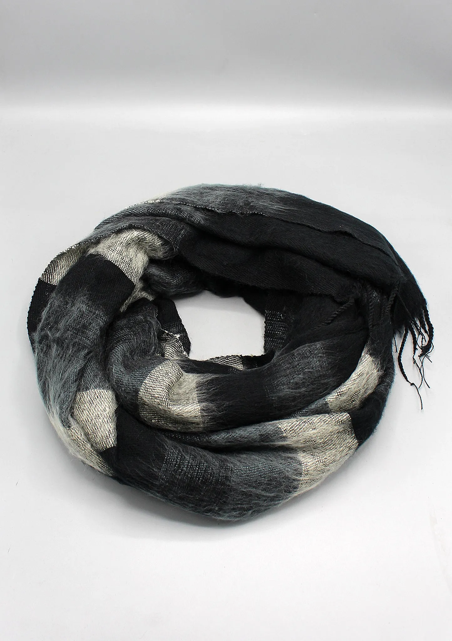 Black Stripe Grey and Off White Yak Wool Shawl