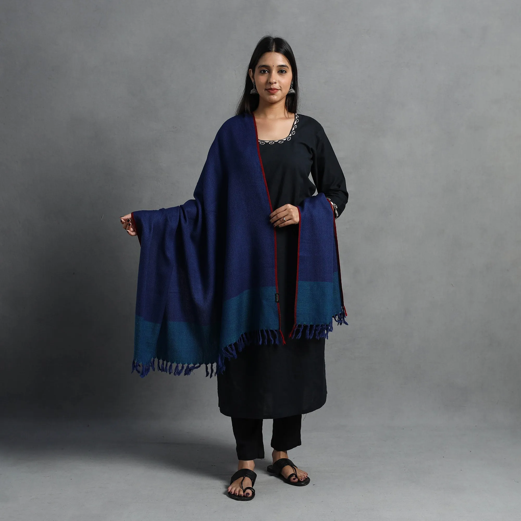 Blue - Kumaun Handwoven Pure Merino Wool Shawl for Women 48