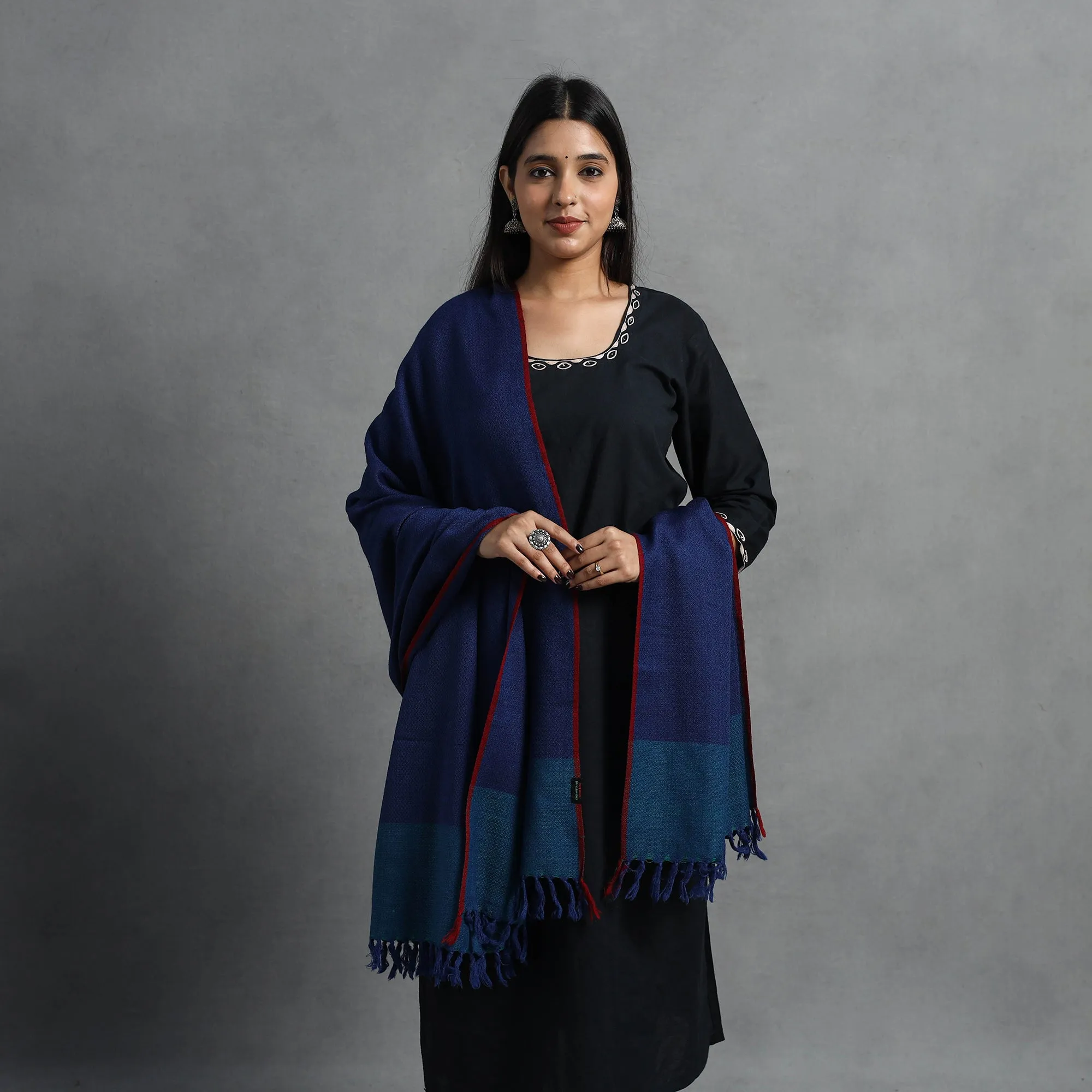 Blue - Kumaun Handwoven Pure Merino Wool Shawl for Women 48
