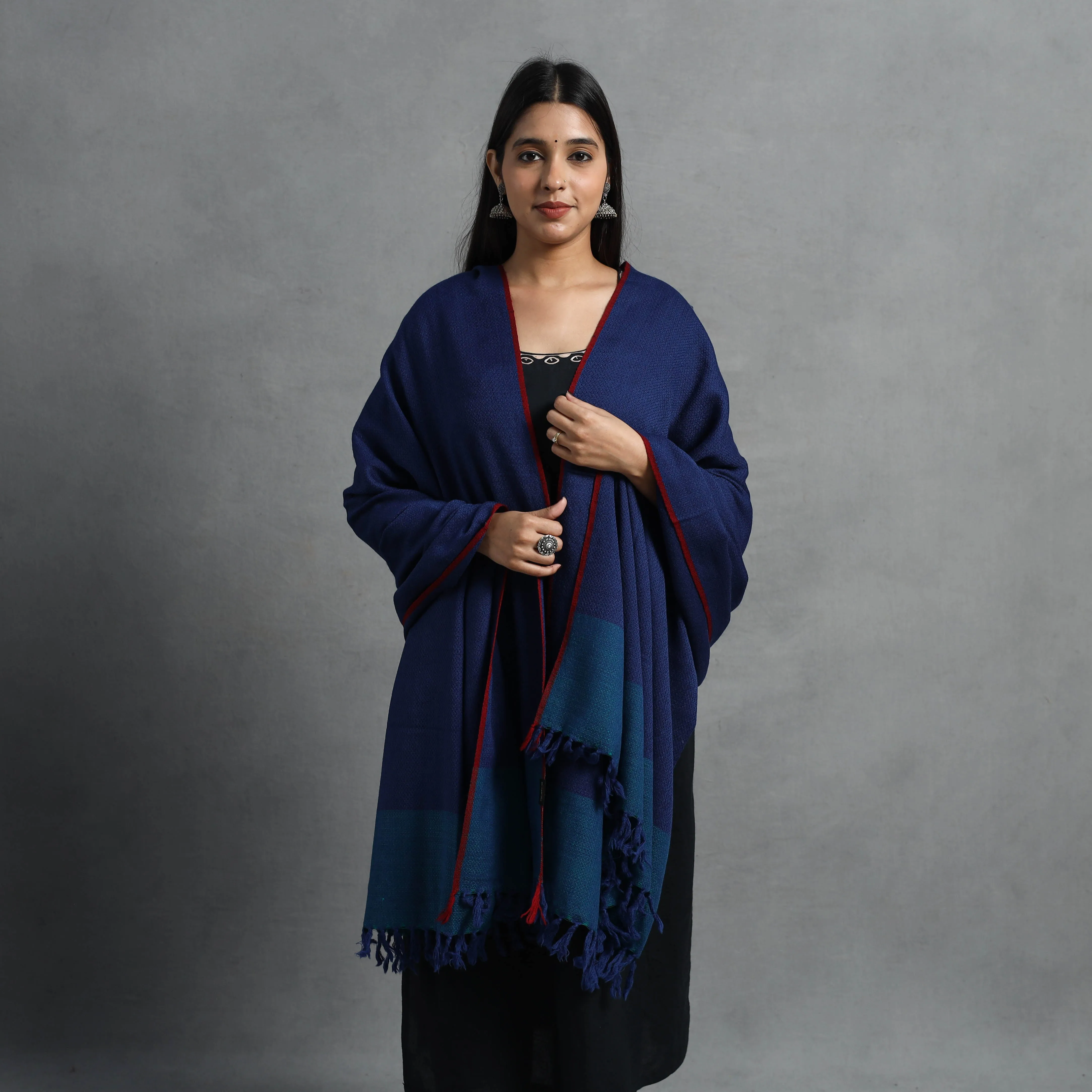 Blue - Kumaun Handwoven Pure Merino Wool Shawl for Women 48