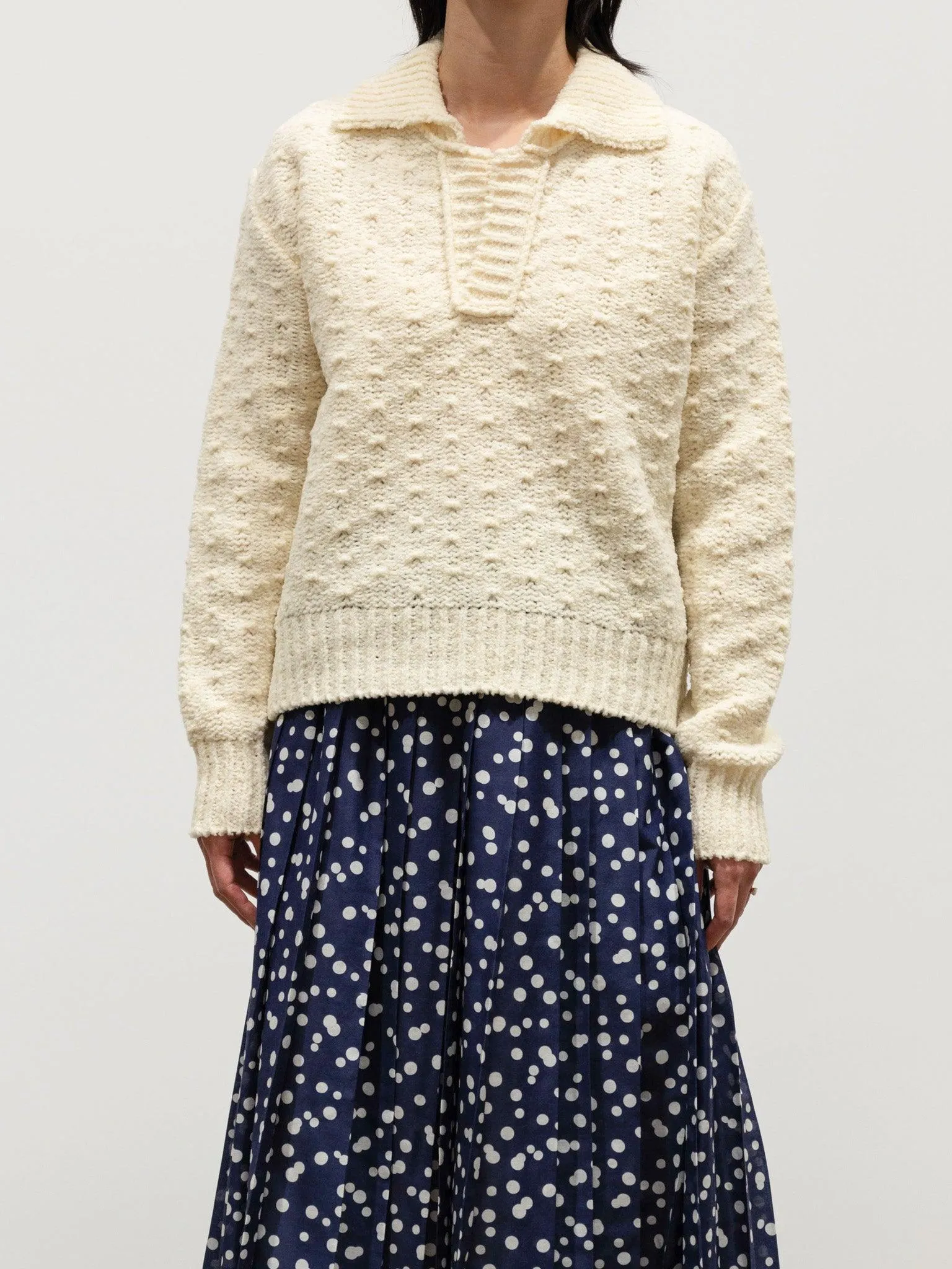 Chenille Yarn Polo - Ivory