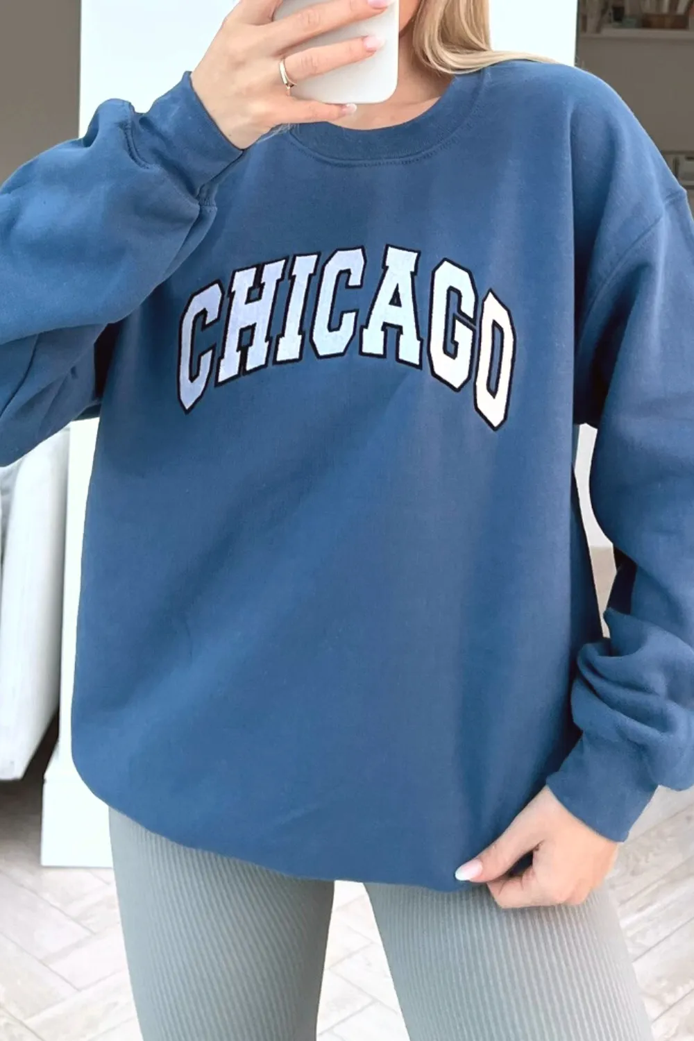 Chicago steel blue embroidered sweater