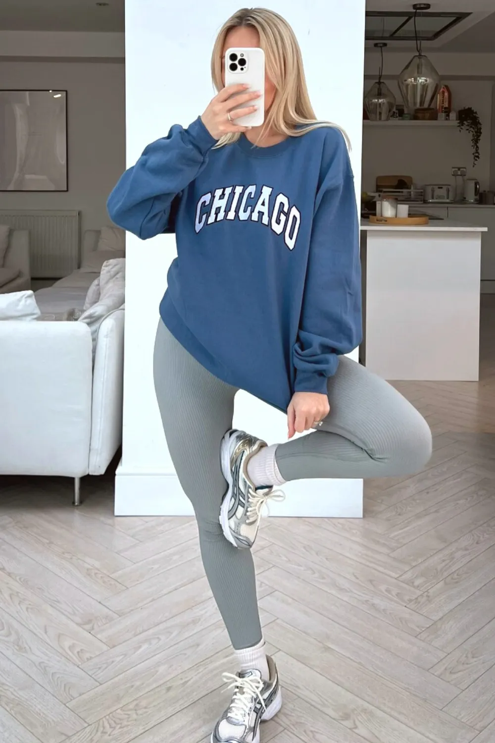 Chicago steel blue embroidered sweater