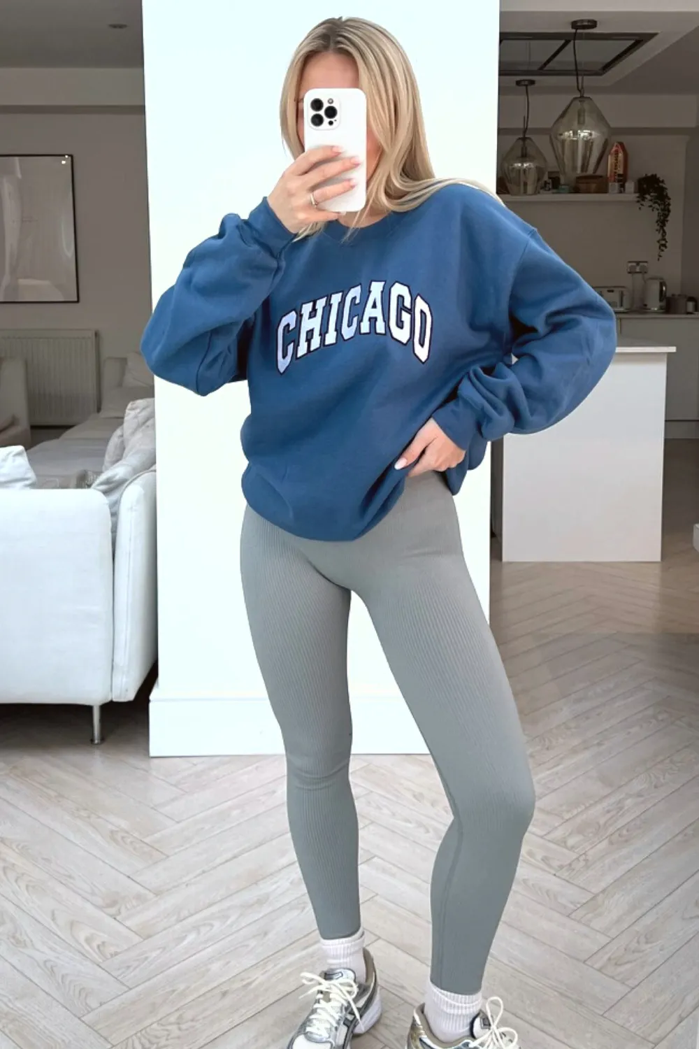Chicago steel blue embroidered sweater