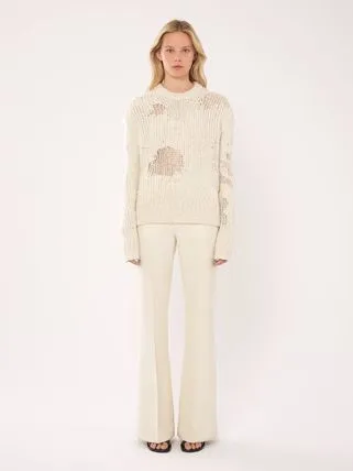 CHLOÉ Mixed-Stitch Knit Sweater in Cashmere and Silk Blend with Fishnet Inserts