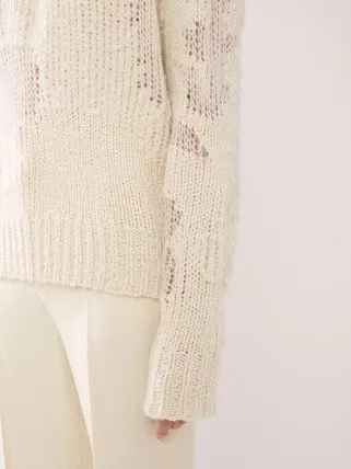 CHLOÉ Mixed-Stitch Knit Sweater in Cashmere and Silk Blend with Fishnet Inserts