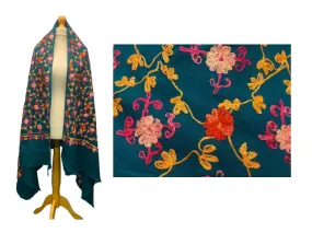 Deep Jade Threadwork Wool Shawl