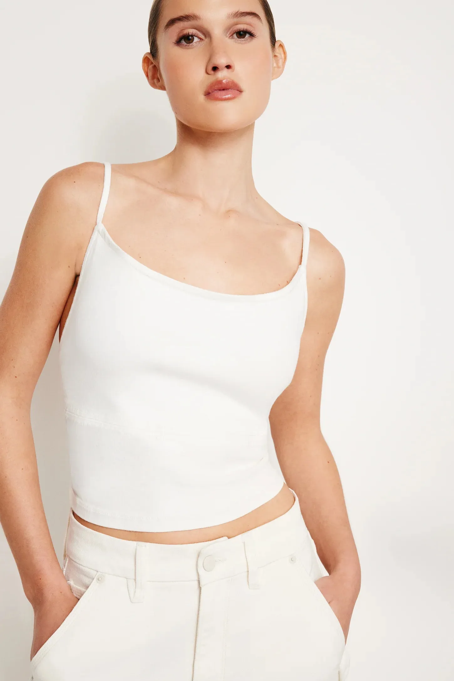 Denim Tie Back Halter Cloud White