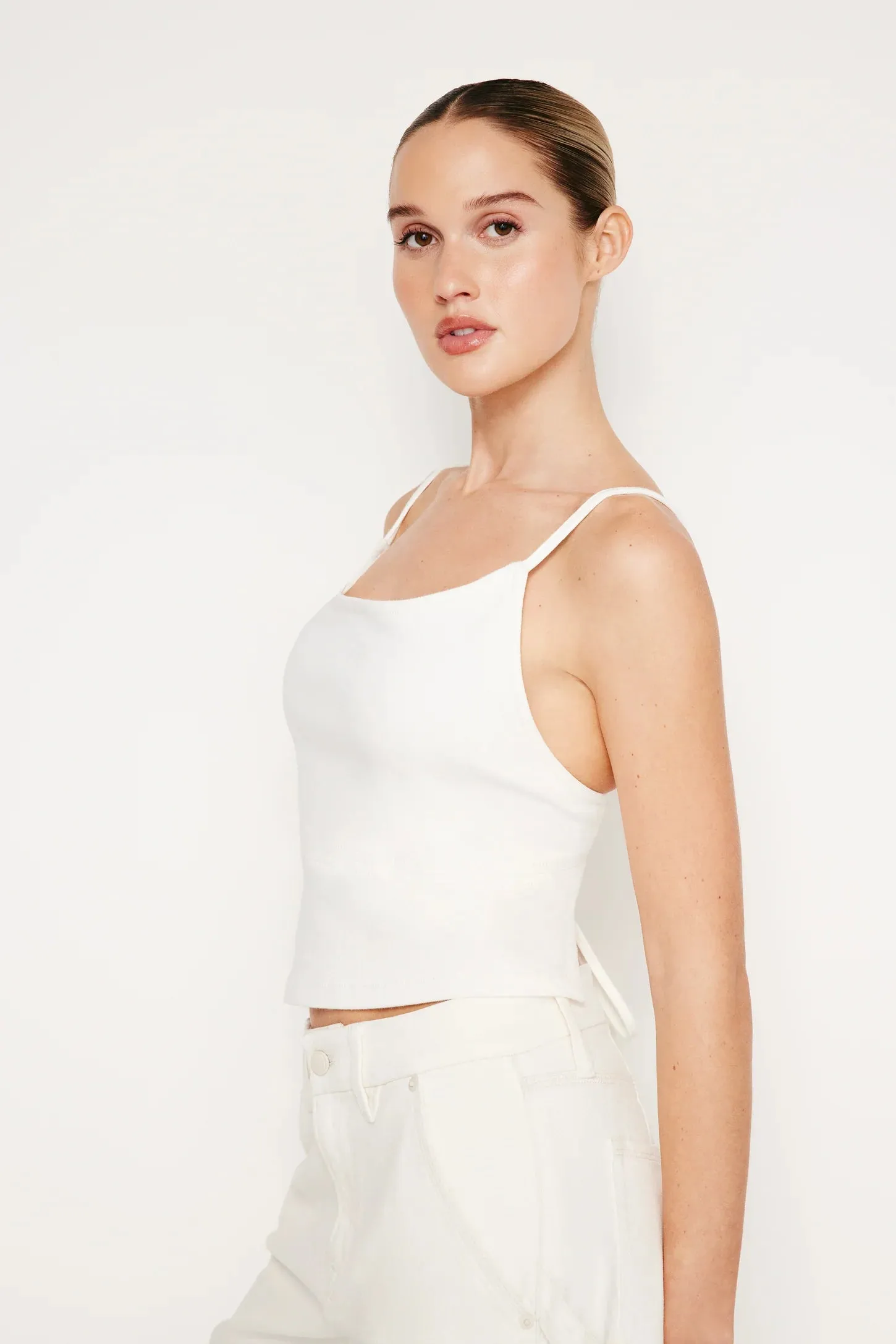 Denim Tie Back Halter Cloud White