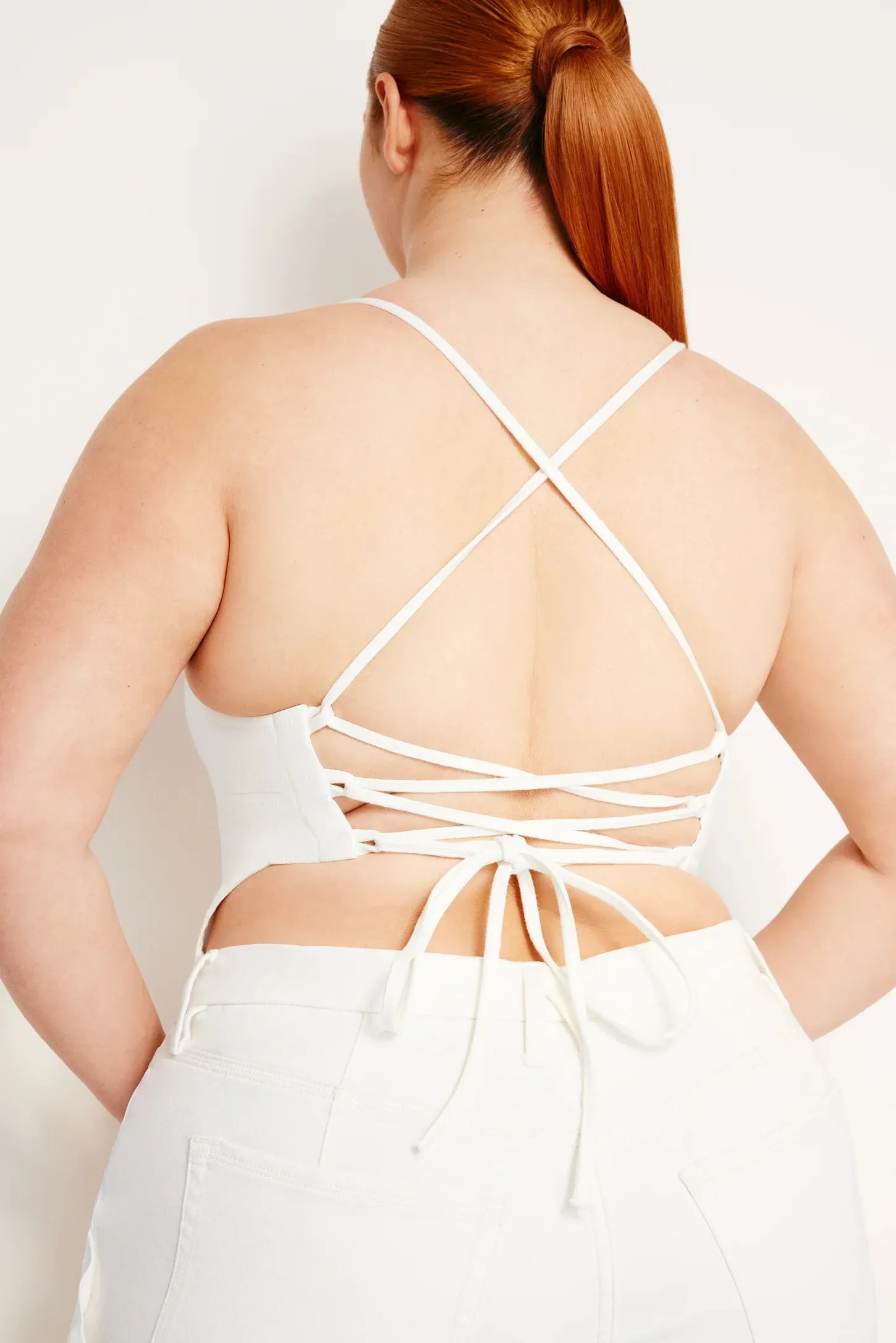Denim Tie Back Halter Cloud White