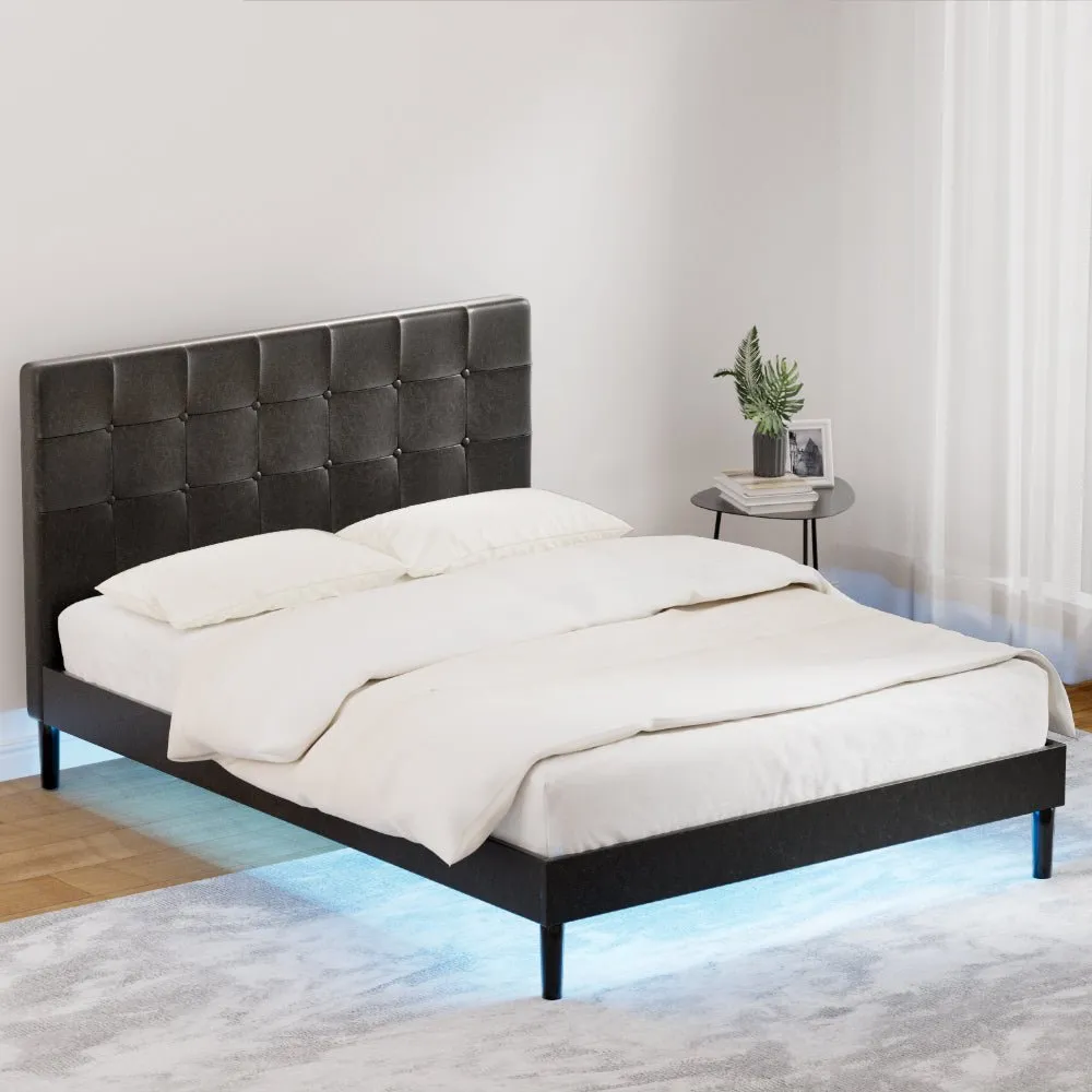 Double Package | Manly LED Bed Frame Black & Bonita Pillow Top Mattress (Medium Firm)