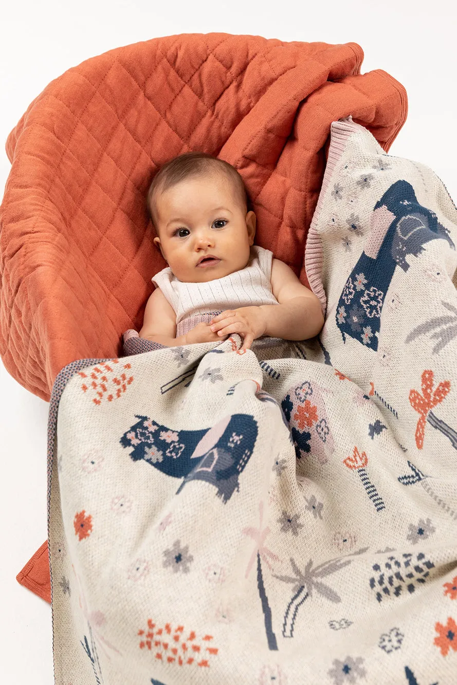 Ellie Family Cotton Knit Elephants Baby Blanket & Bonus Emma Heart Rattle