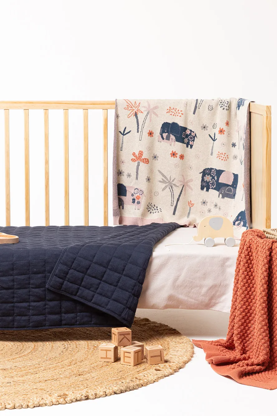 Ellie Family Cotton Knit Elephants Baby Blanket & Bonus Emma Heart Rattle