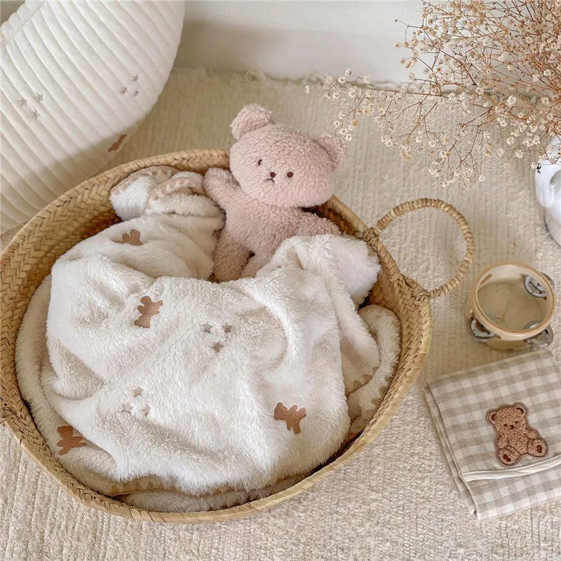 Embroidered Soft Coral Fleece Baby Blanket (4 designs)