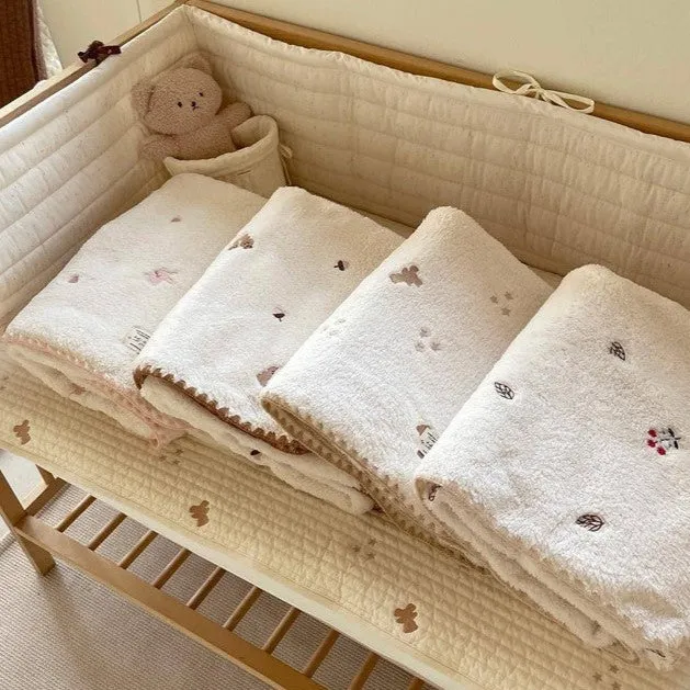 Embroidered Soft Coral Fleece Baby Blanket (4 designs)