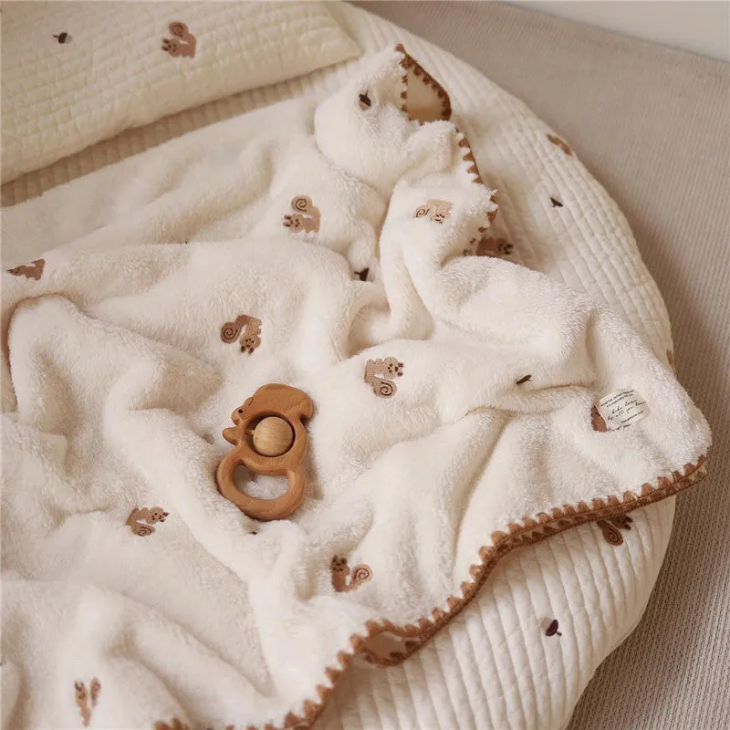 Embroidered Soft Coral Fleece Baby Blanket (4 designs)